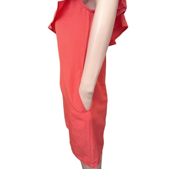Tommy Bahama Shift Dress Tunic Linen Blend Ruffle Melon Coral Pockets XXS XS S - Picture 10 of 16